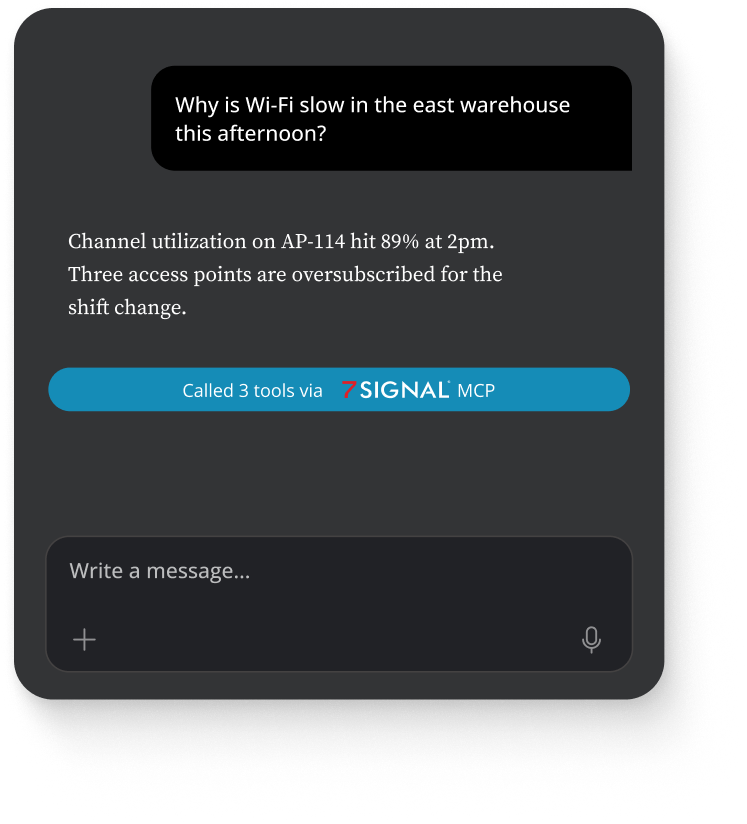 A chat showing an AI agent calling 7SIGNAL's MCP tool